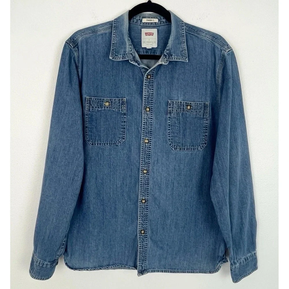 Levi's Denim Western Snap Shirt Button Front Long Sleeve Large
